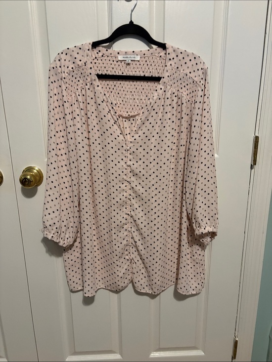 Rose & Olive Tops - Rose & Olive Blush Polka Dot Button-Front Blouse